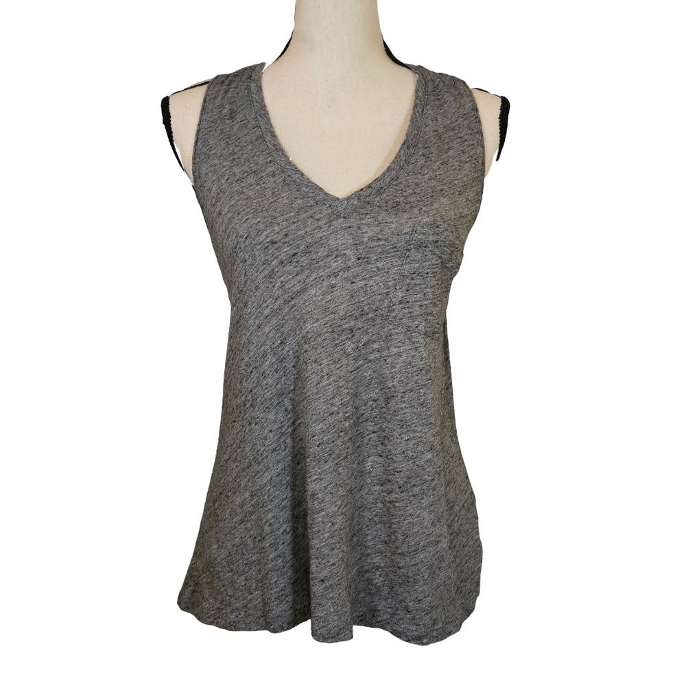 Madewell Basic V Neck Sleevless Top, Heather Grey, Small